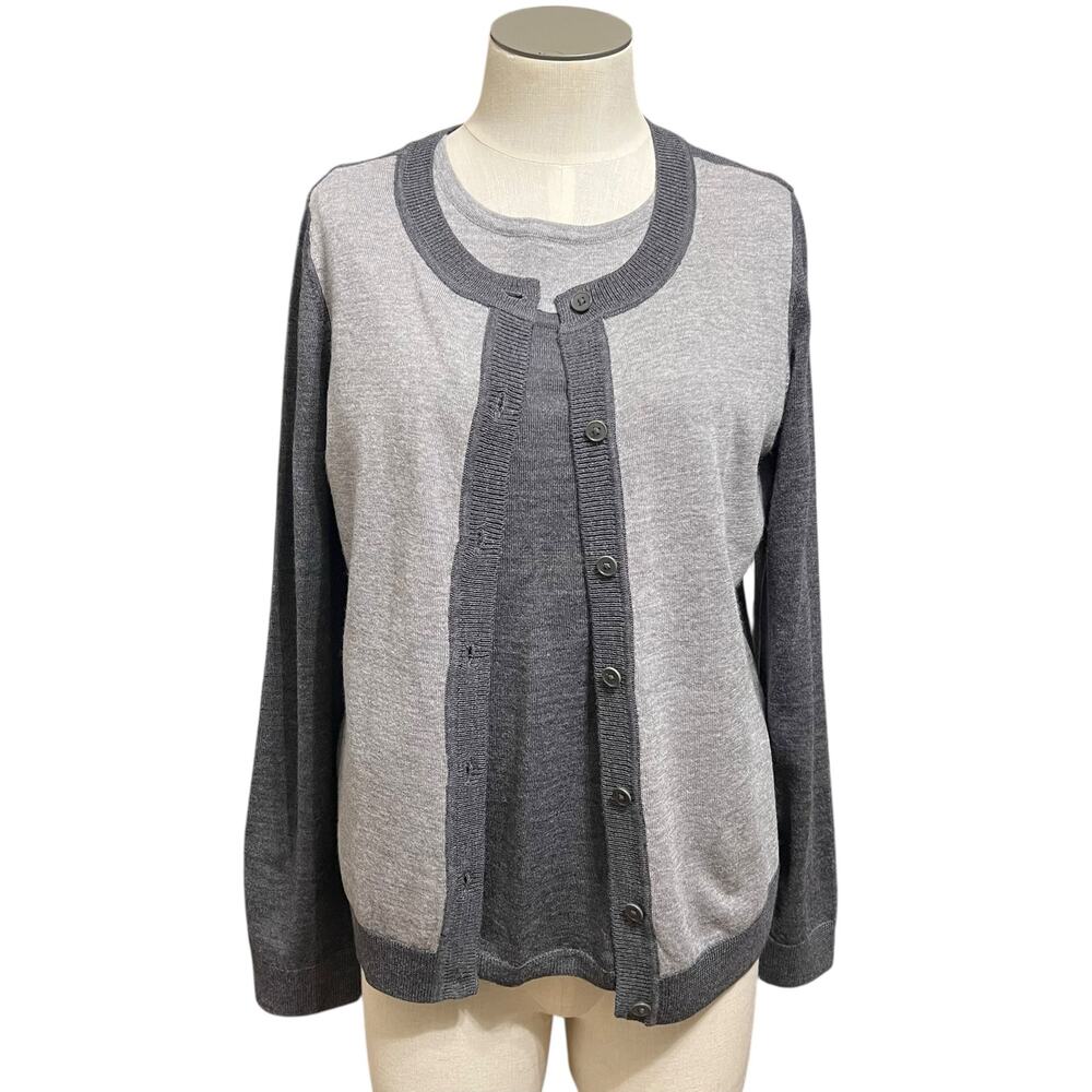 Preppy Italian Merino Wool Twin Set Talbots Color Block Shell Cardigan Sz LP